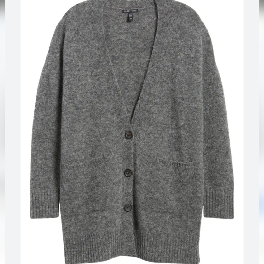 Eileen Fisher Heather Gray Oversized Mohair Wool Blend Cardigan Small